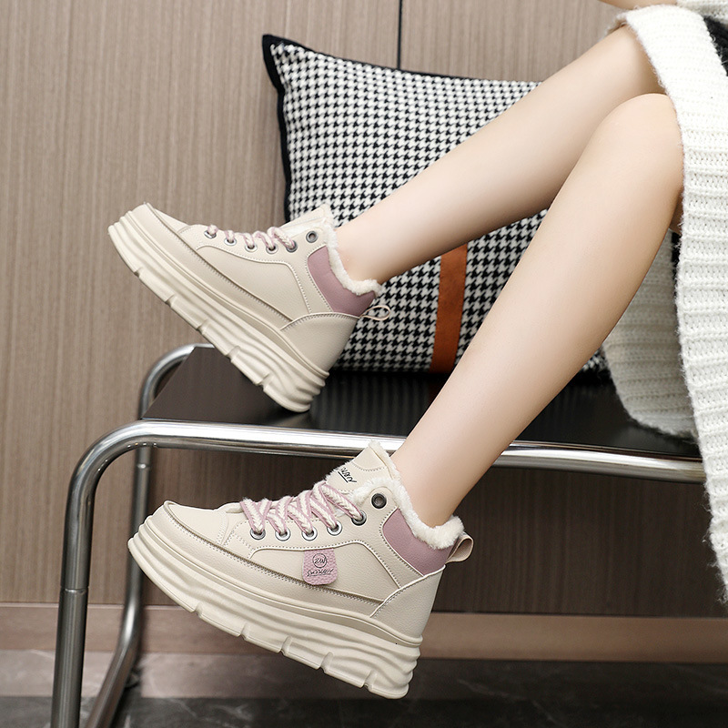 Ddmysports W New Velvet Thickened Inner Winter Mid Top Board Colored Thick Sole Cake Eightening Little White Shoes OUTDOOR