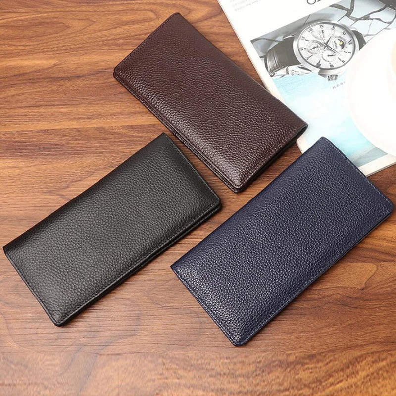 Mens Wallets Genuine Leather Men Purse Long Wallet Real Cowhide Mens Money Bag Phone Wallet Man Card Holder 240828