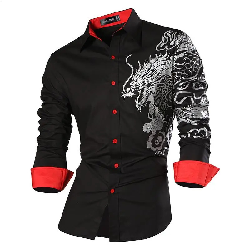 Sportrendy Mens Shirt Dress Casual Long Sleeve Fashion Dragon Stylish JZS041