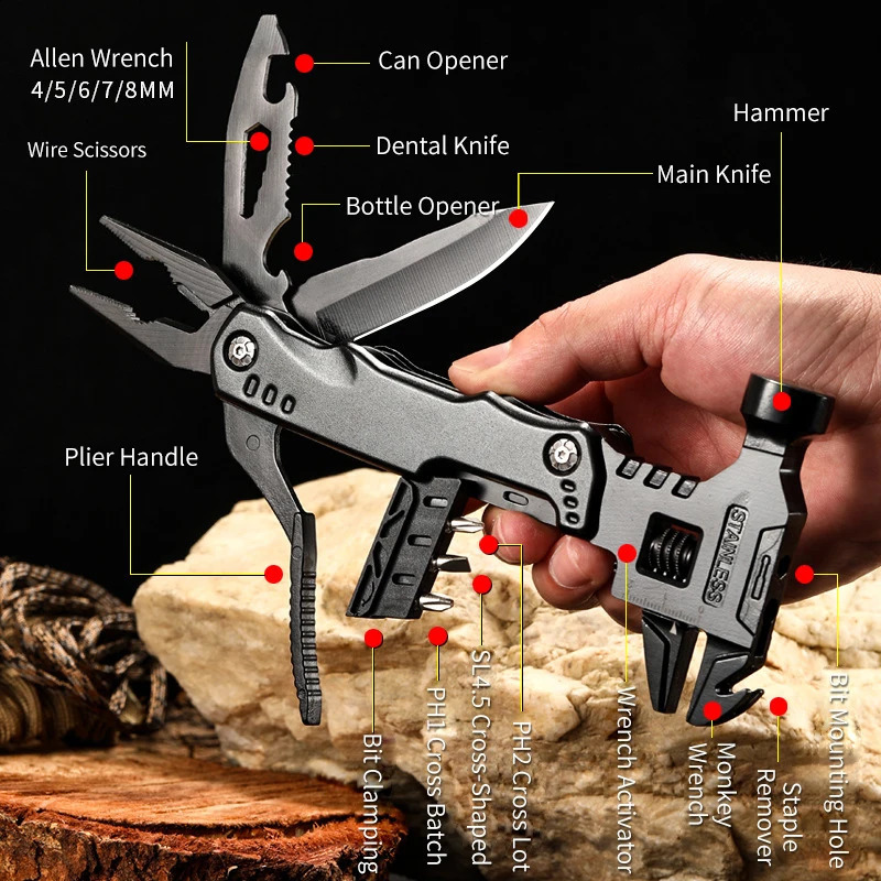 Multifunctional Wrench Hammer Knife Pliers Outdoor Camping Survival Tool Labor Saving Stainless Steel Multitool 240820