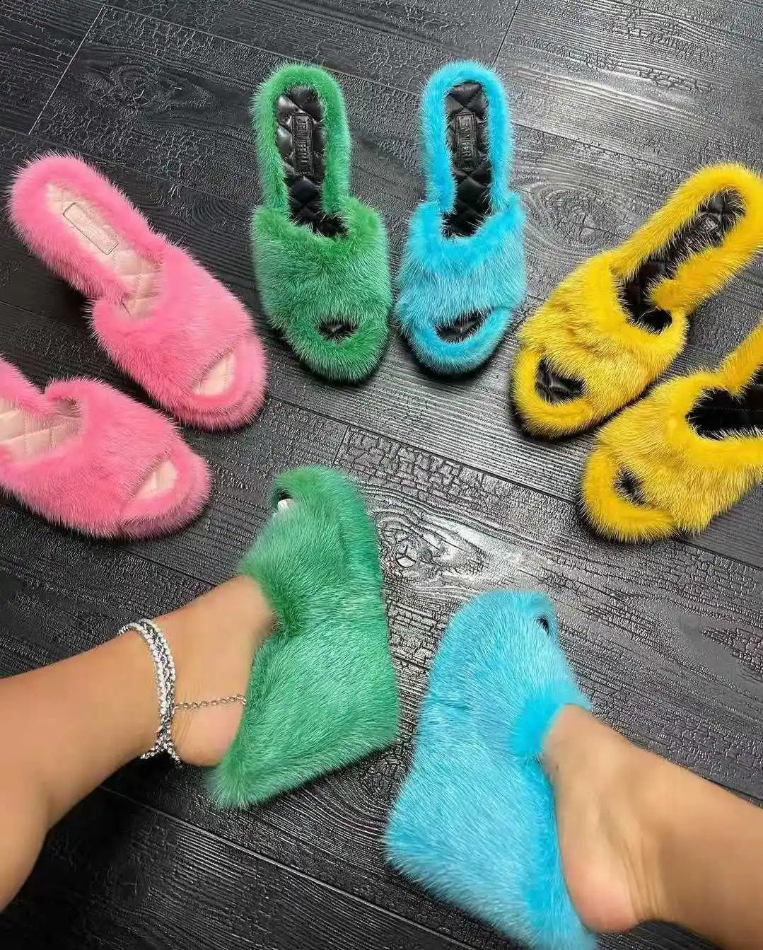 Autumn fur sandals plain wedge high-heeled sandals womens high-heeled fur dresses fashionable outdoor full matching shoes sandals 240827