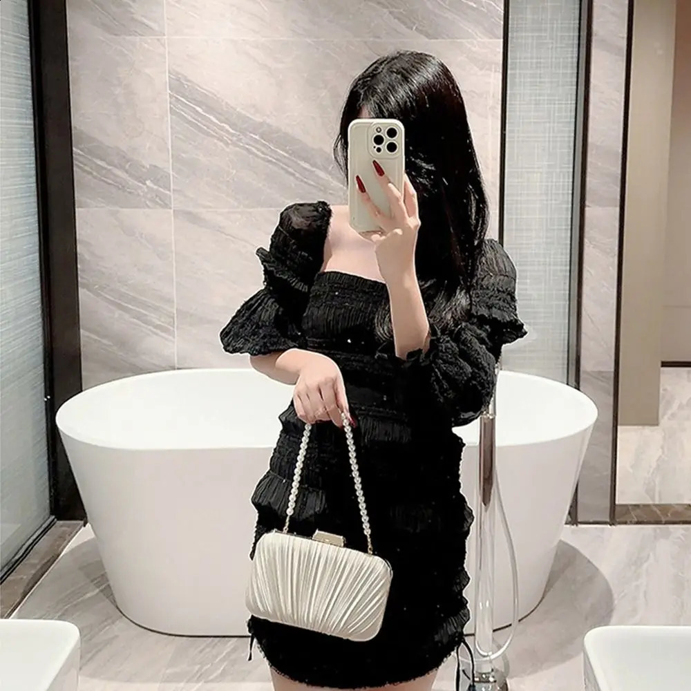 Silk Evening Bag Women Elegant Fashion Banquet Clutch Pearl Chain Shoulder Bags Purse Female Wedding Party Handbags 250122