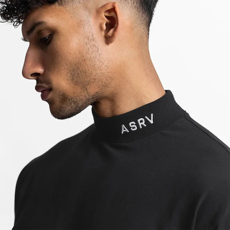Long sleeved mens fitness shirt gym exercise zipper spring and autumn plain collar training running basic Tshirt 240827