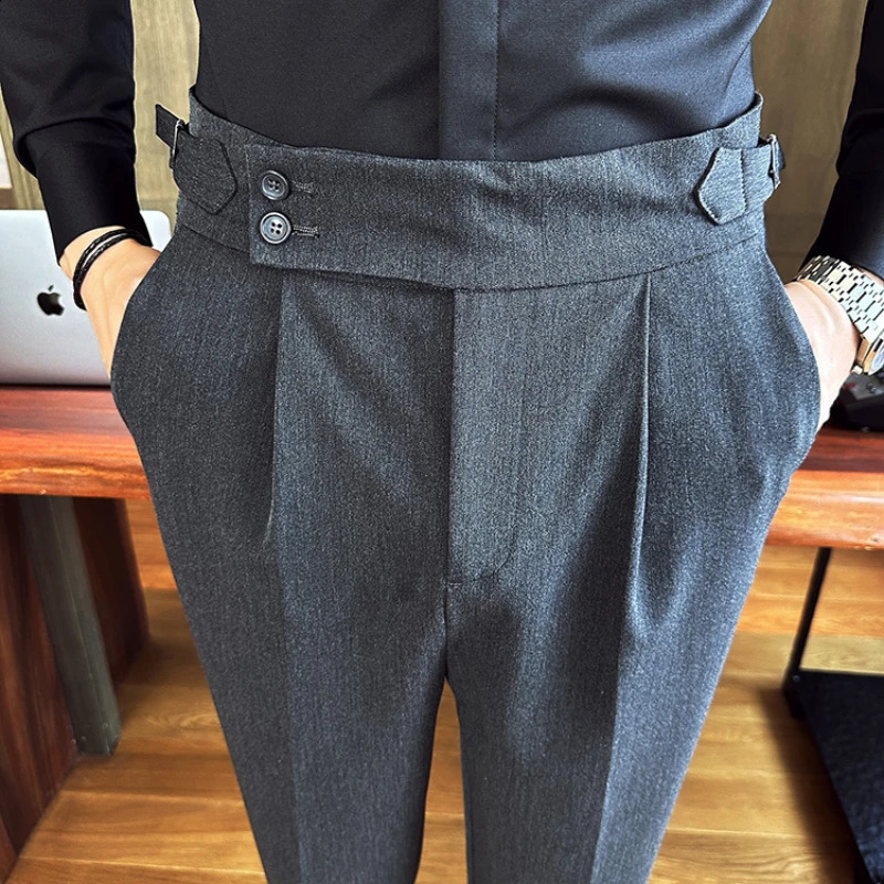 Sexy Neapolitan mens business high waisted formal pants mens banquet wedding dress mens ultra-thin casual dress pants 240828