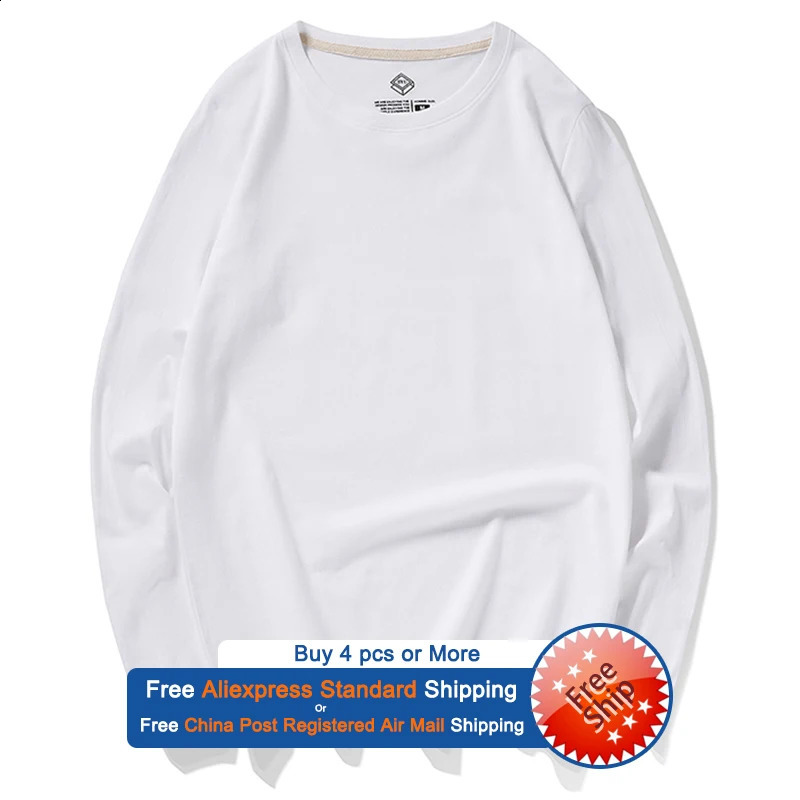 Free delivery mens Tshirt womens 100% pure cotton plain weave basic long sleeved ultrathin suitable for boys and girls 240828
