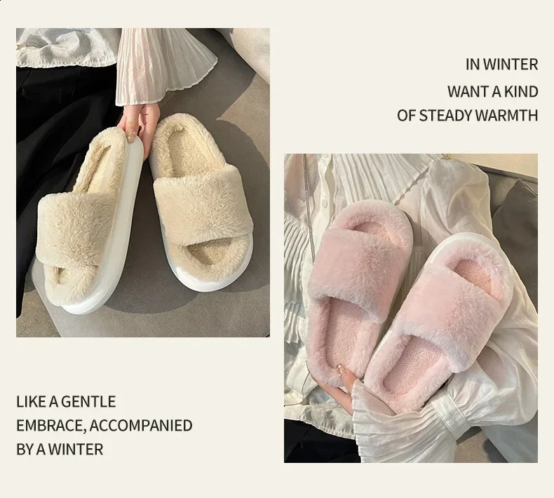 Thick and fluffy fur slider womens winter house warm fur slider womens flip cover family slider flat board shoes 240827