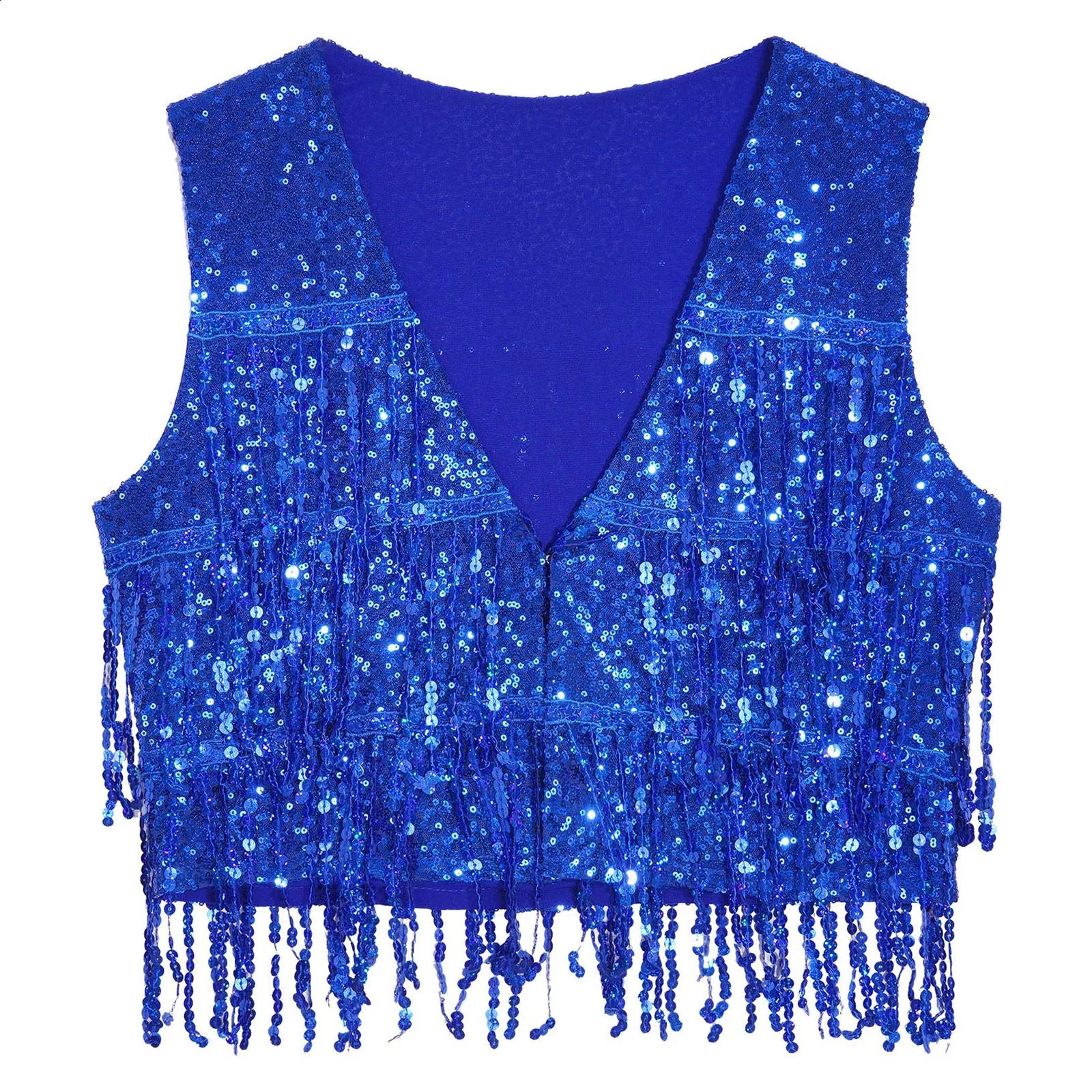 Womens Christmas Music Festival Carnival Party Vest Sparkling tassel Sleeveless V-neck Belt for Jazz Pole Dance Club Costume 240828
