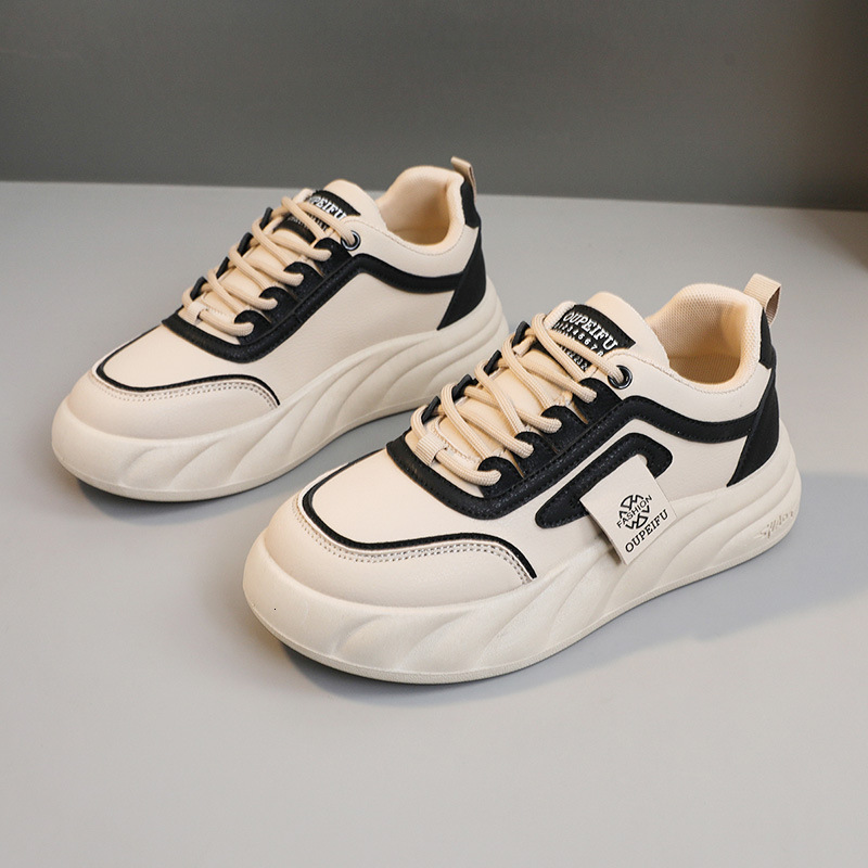 Ddmysports XFC New Leather Colored Women S Casual Board Thick Sole Eightening Student Trend Round Ead Korean Edition Little White Shoes OUTDOOR