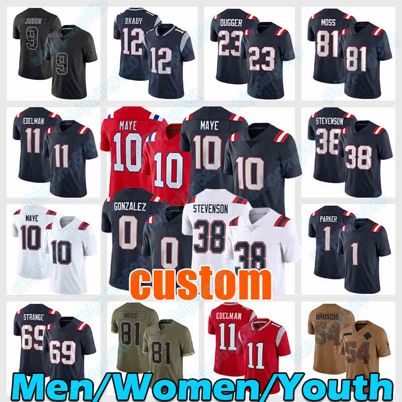 Drake Maye Football Jersey 0 Christian Gonzalez Tom Brady Kendrick Bourne Rhamondre Stevenson Jabrill Peppers Julian Edelman Tedy Bruschi Cole Strange Keion White