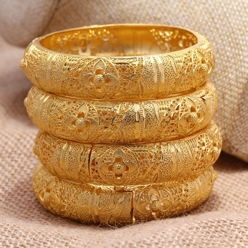 24k Dubai Gold Color Bangles for Women Dubai Bride Wedding Ethiopian Bracelet Africa Bangle Arab Jewelry Charm Bracelet Jewelry 240828