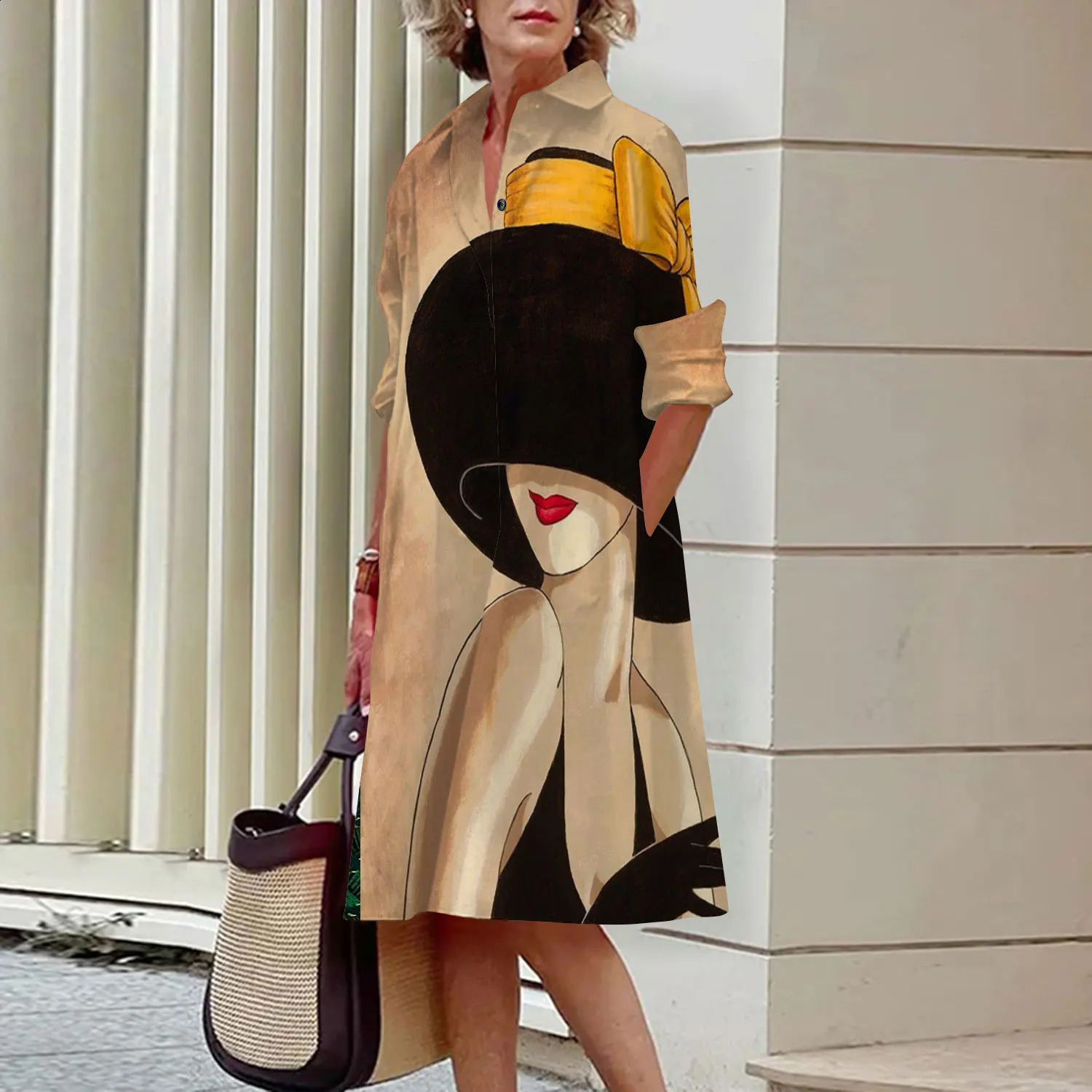 Womens Summer Fashion Clothing Womens Printed Sexy Summer Dress Loose Fashion Collar Temperature Pocket 240828