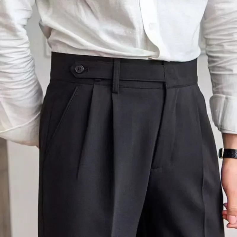 Mens high waisted Paris buckle straight Trouser high-quality Naples set pants summer thin English style business casual street pants 240828