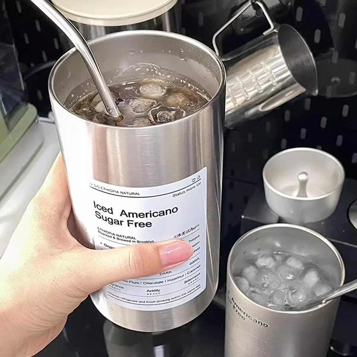 600ml Thermos Cup Portable 304 Stainless Steel Coffee Mug Thermal Leak-proof Water Bottle with Straw Insulated Bottle Drinkware 240828