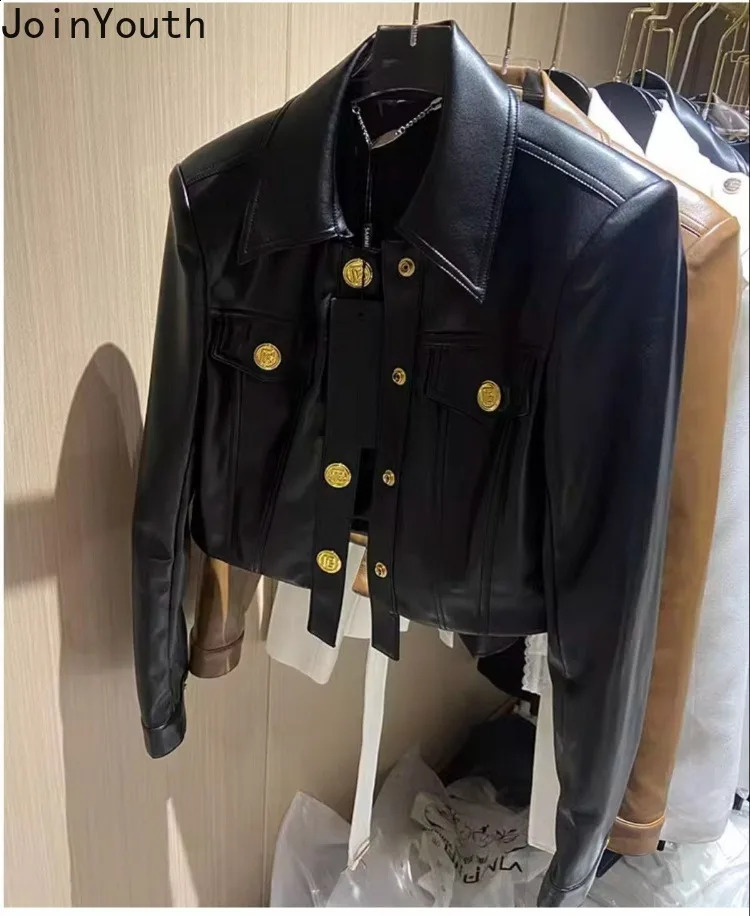 Leather PU Womens Jacket Ropa Mujer Crop Top Temperature Womens Top Retro Fashion Casual Coat Chaquetas Para Mujer 240827