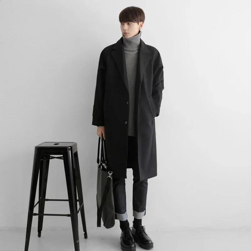Japanese Windbreaker Mens Long Thick Warm Trench Coat Mens Trendy Mens Loose Woolen Cloth Korean Streetwear Jacket 240827 - view 3