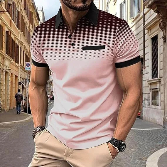 summer gradient printed polka dot short sleeved polo Tshirt 240828