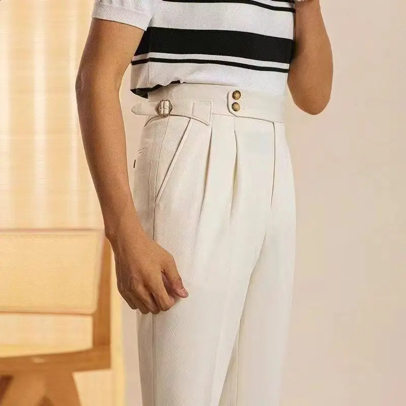 Mens Naples set pants high waisted Parisian buckle straight Trouser Spring and Autumn fashion business casual Korean street pants 240828