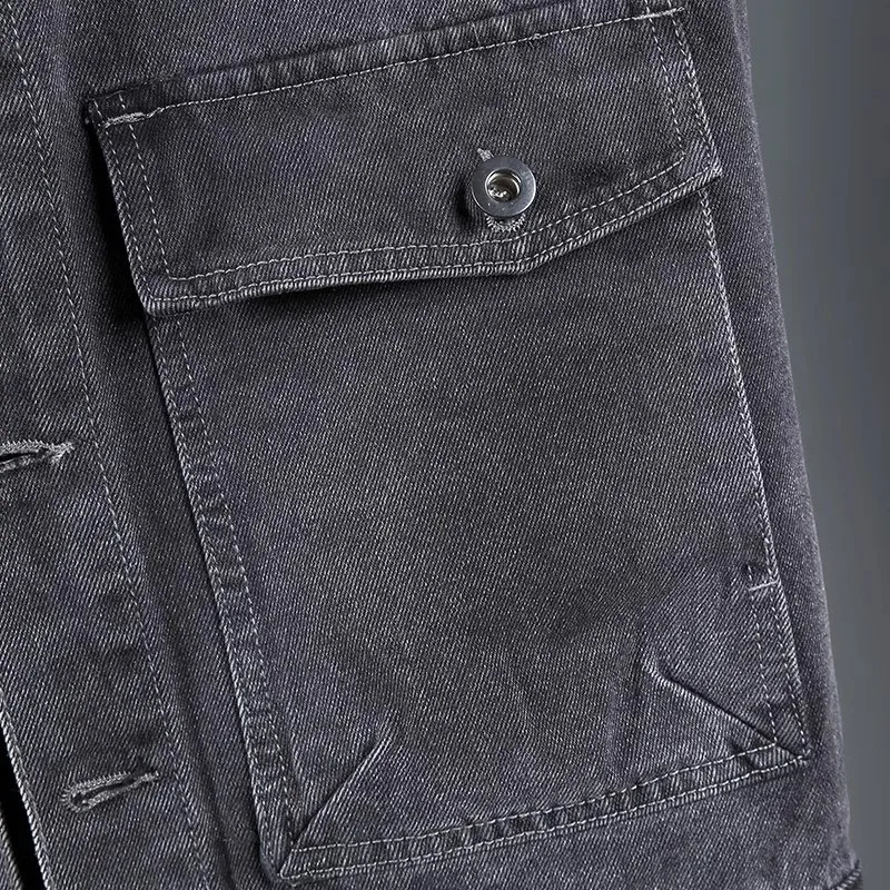 SpringAutumn Mens Solid Color Pocket Denim Tank Top Loose Jeans Jacket Casual Sleeveless D714 240827