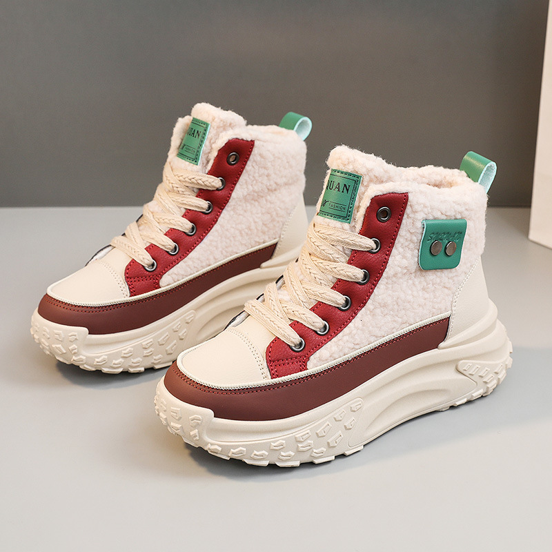 Ddmysports K New Winter Igh Top Women S With Velvet Cotton Shoes Warmth Preservation Lamb Fleece Thick Sole Eightened Korean Edition Instagram For Stu