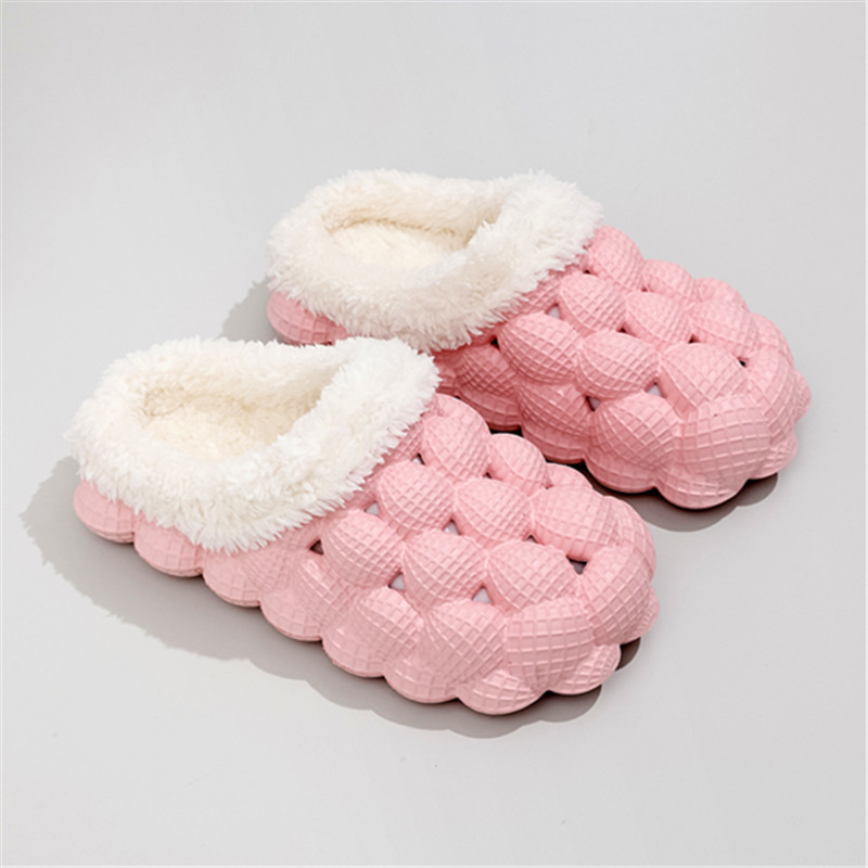 Cozy Womens Fleece Bubble Slides - Soft, Non-Slip, Warm EVA Sole, Solid Color, Fabric Insole, All-Season Slip-On Shoes for Winter and Beyond - Comfort