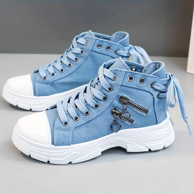 New canvas high top women's boots 2024 spring and summer breathable thick bottom heightening casual shoes canvas martin boots