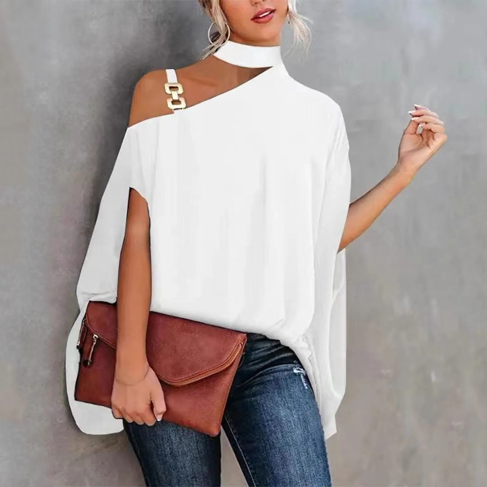 Womens sexy one shoulder shirt fashionable and elegant top loose oversized shirt and blouse womens autumn clothing Blusas Para Mujer 240828
