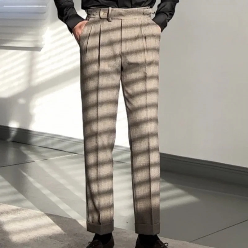 Italian Business Naples Retro Trouser Hombre British Dress Pants High Waist Straight Leg Mens Pants Fashion Social Trouser Pants 240828