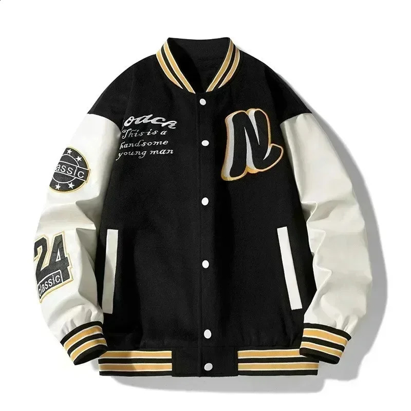 American trend stitching baseball uniform youth embroidery loose jacket mens letter striped collar windproof couple set w240827