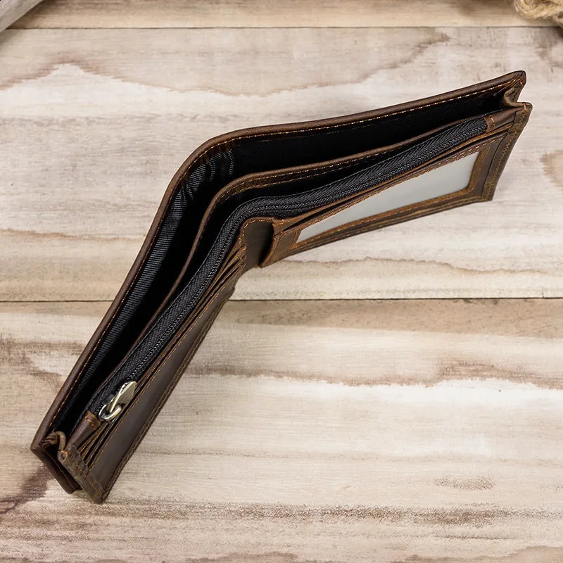 Vintage Men Wallet Genuine Leather Short Purse Wallet Men Small Slim Coin Purse Bifold Carteira Slim Male Coin Wallet Cowskin 240828