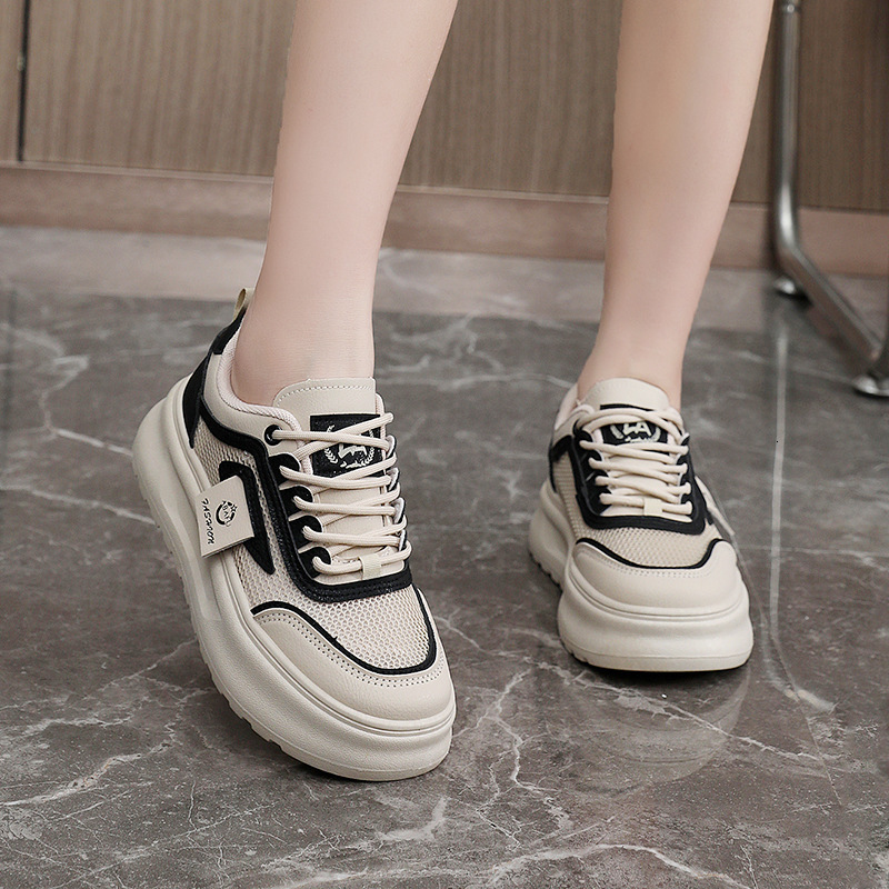 Ddmysports ZY New White For Women In Summer Breathable Versatile Sports Board Shoes Height Increasing Thick Soled Mesh OUTDOOR
