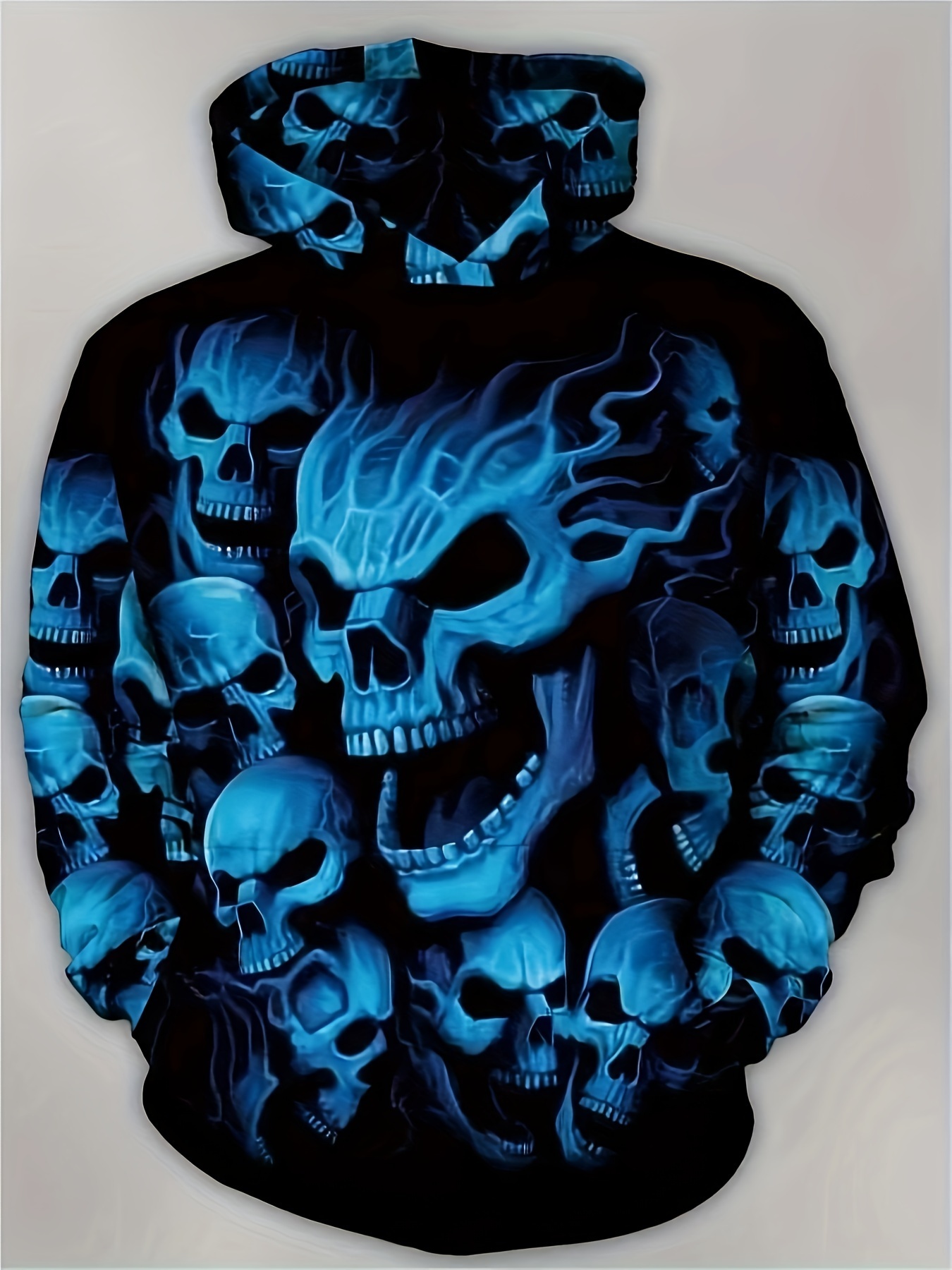 Men's Halloween 3D Skulls Print Hooded Sweatshirt, Oversized Fashion Casual Hoodies Loose Fit Tops For Big Tall Males, Men's Clothing, Plus 