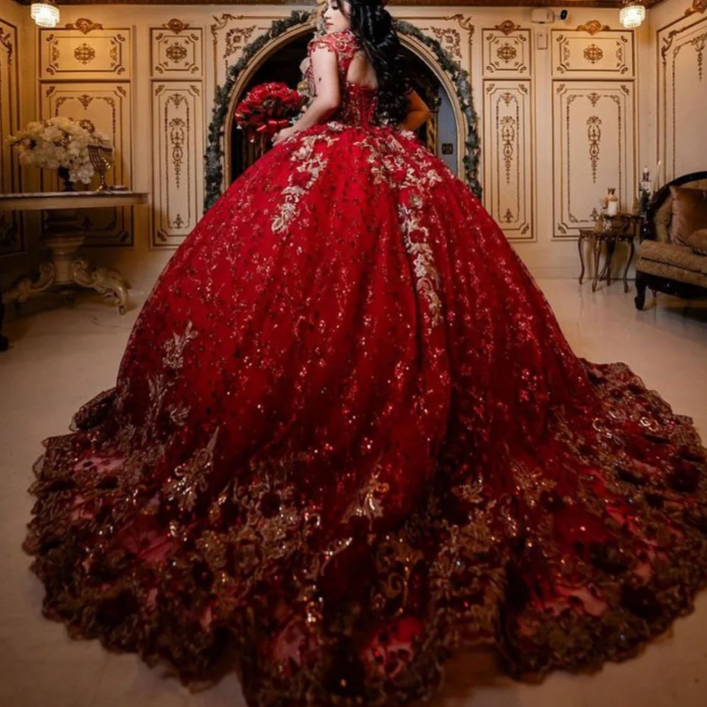 Mexico Red Off The Shoulder Quinceanera Dress Beaded Appliques Tiered Princess Gown For Sweet 16 Birthday Party Robe De Ball