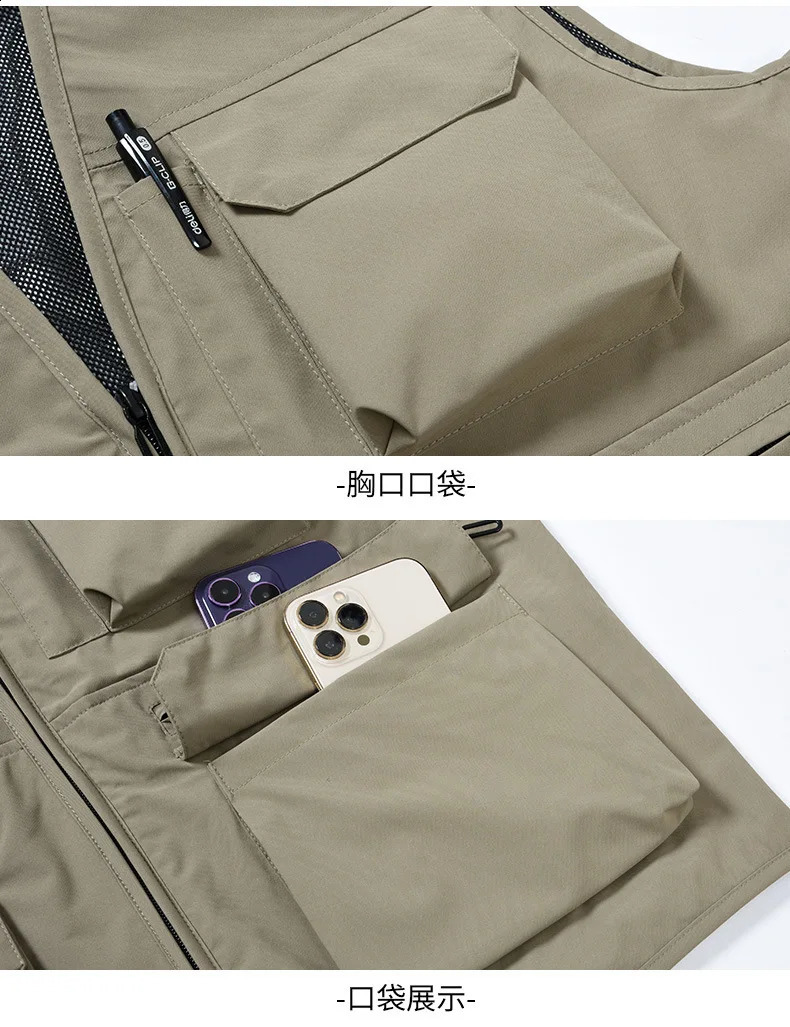 Mens Outdoor SpringSummer Mesh Tank Top Multi Pocket Tactical Waist Coat Mountain Fishing Sleeveless Jacket 5XL 240827