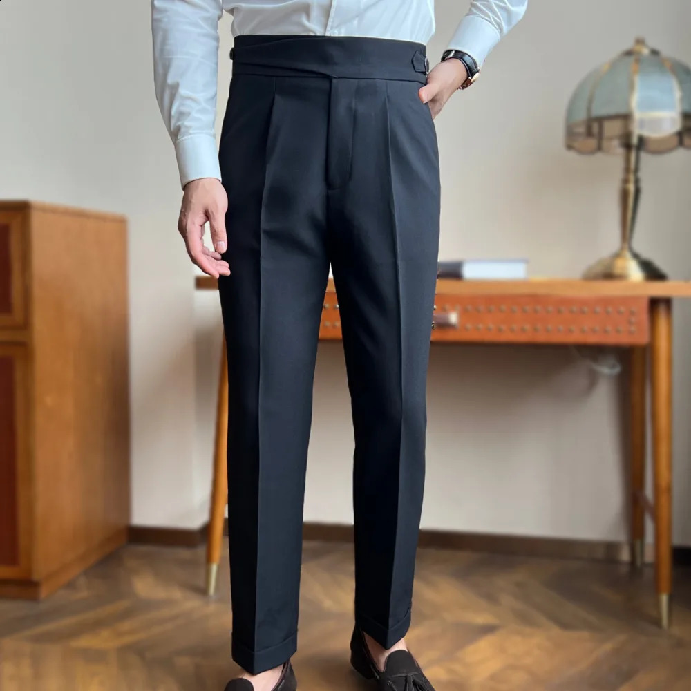 High quality Italian Naples mens suit pants black brown Calcas Sociais Masculinas elegant mens office wear 240828
