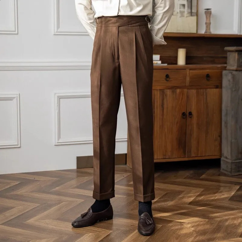 Korean Spring/Summer Mens High End Neapolitan Mid Waist Straight Leg Casual Dress Pants British Retro Pants 240828