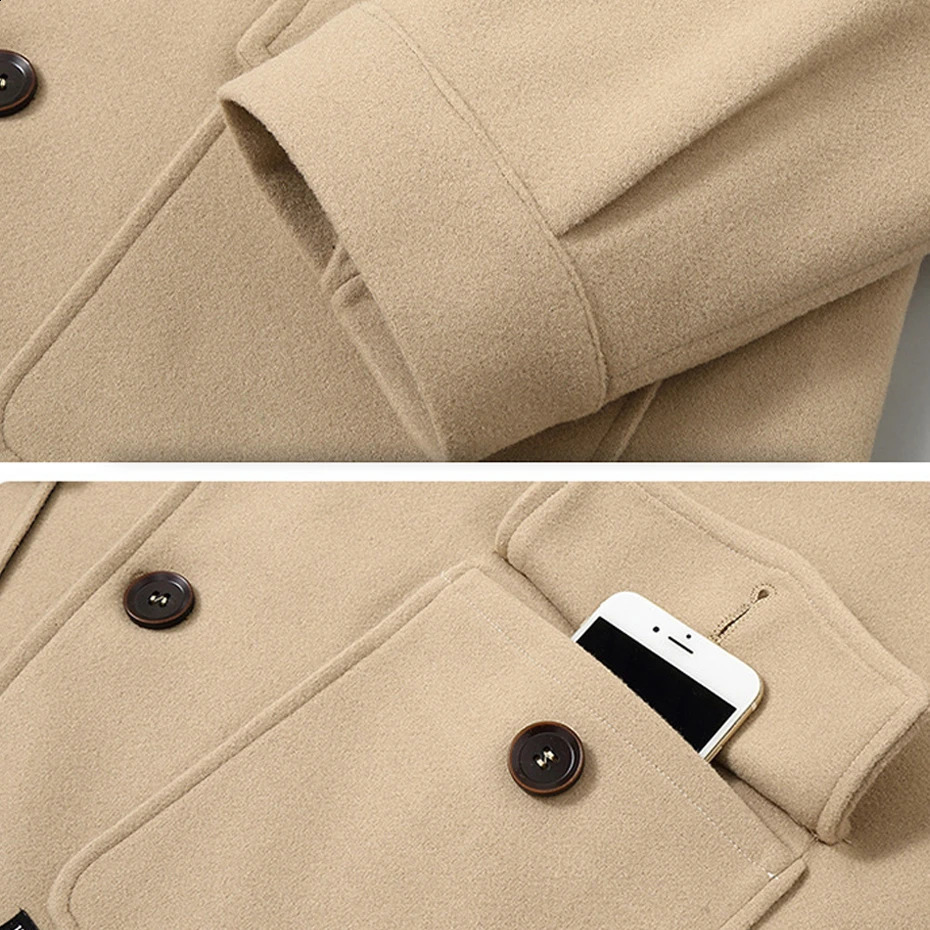 Black wool coat mens plus size 10XL 12XL jacket autumn winter button 240827