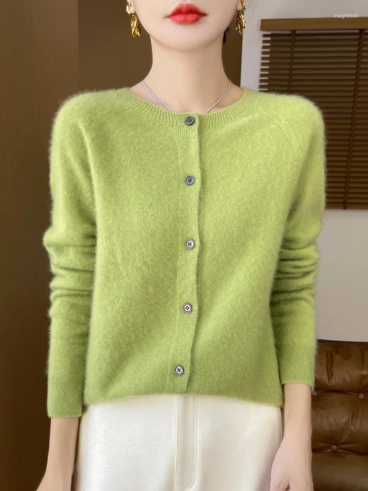 Womens Knits 2024 Cashmere Sweater Oneck Button Cardigan Merino Wool Knitwear Autumn Winter Long Sleeve Casual Comfortable Tops