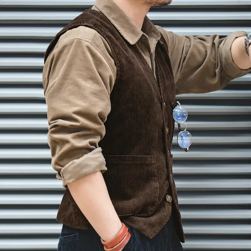 Work clothes American retro mens vest Corduroy Camisole jacket 240827