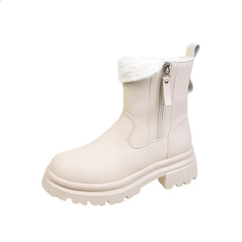 Shoes Lolita Boots Australia Zipper Round Toe Boots-Women Winter Footwear Plush Snow Mid-Calf Rubber Med Mid Calf Rock Fur 240828