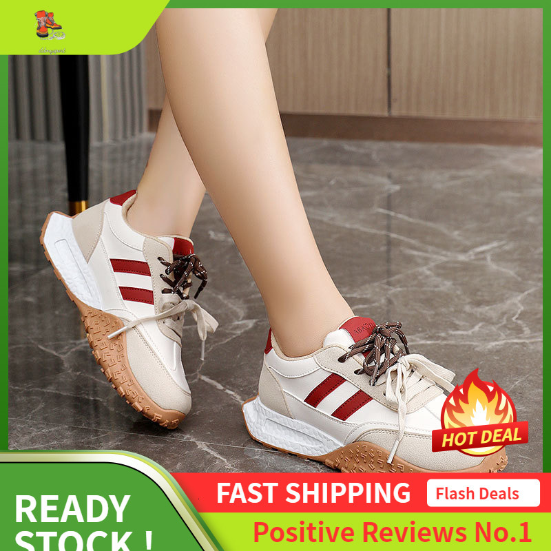 Ddmysports RD New Summer And Autumn Thick Soled Height Increasing Women S Casual Board Leather Surface Splicing Student Sports Shoes OUTDOOR