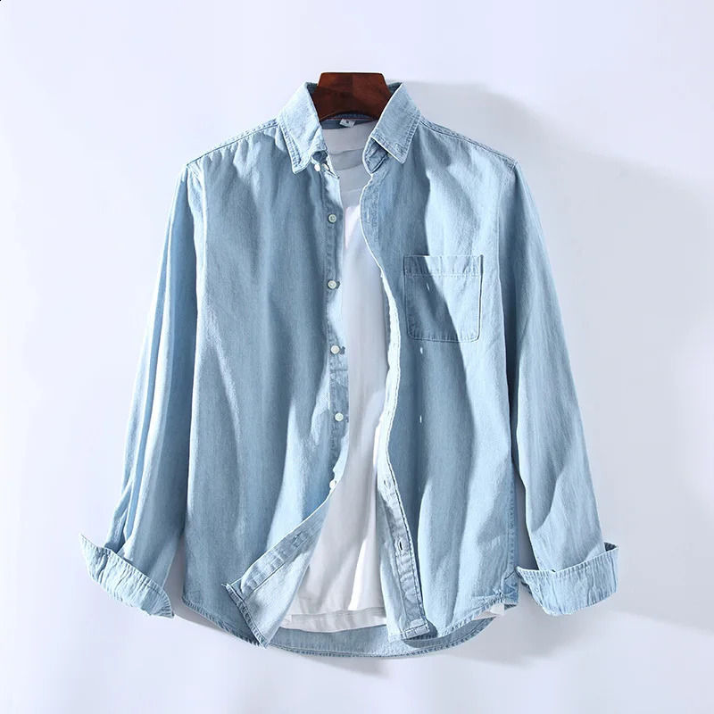 3 Colors Mens Casual Denim Shirt Fashion Casual Cotton Slim Fit Cowboy Long Sleeve Shirt Male Clothes 240827