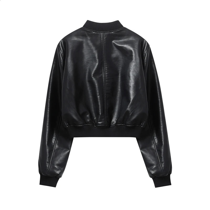 RARF Womens Pure Black Retro Leather Bomber Jacket Womens Top 240827