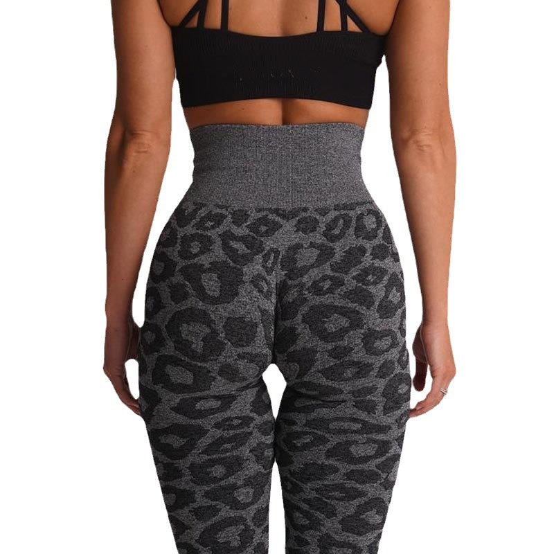 Snowflake leopard cropped with hip lifting animal print outdoor sports seamless yoga pants