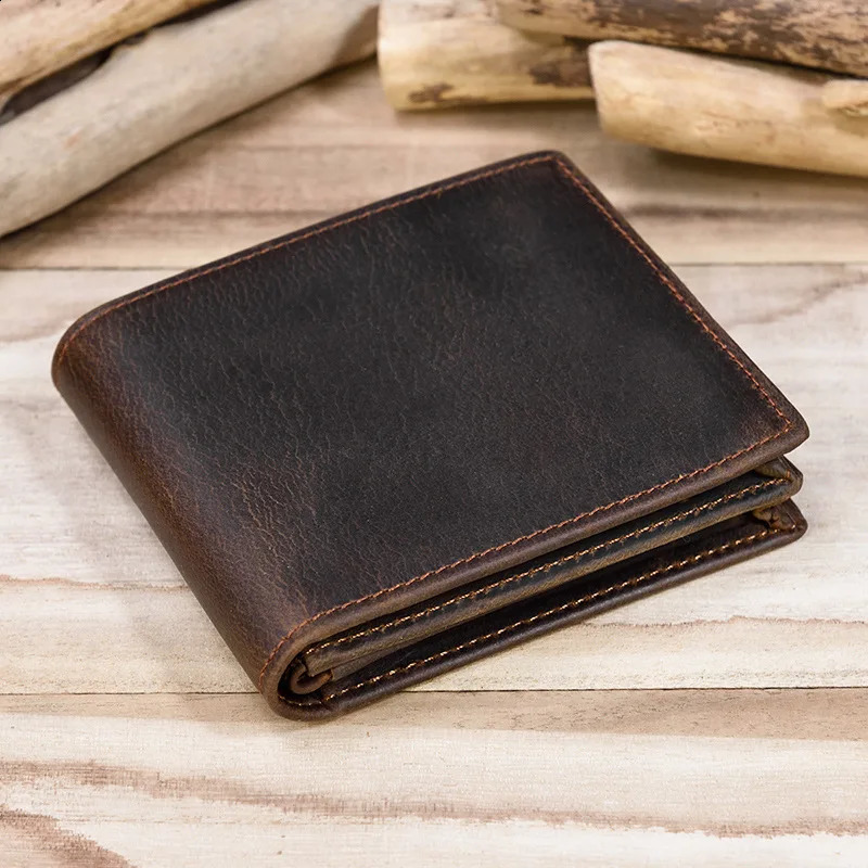 Vintage Men Wallet Genuine Leather Short Purse Wallet Men Small Slim Coin Purse Bifold Carteira Slim Male Coin Wallet Cowskin 240828