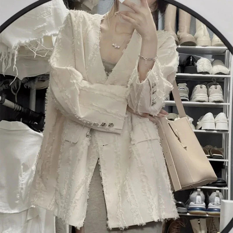 Solid Womens Blazers loose fitting outerwear offers Korean style elegant youth trend womens and jacket 240827