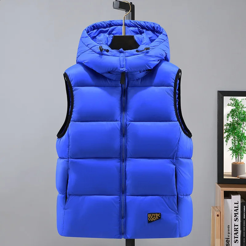 Winter High Quality Mens and Womens Down Vest Fashion y Warm Sleeve Jacket Zipper Hooded Casual Wear 240827
