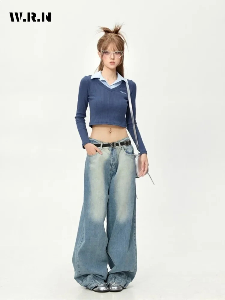 Summer Y2K Coquette Fake Two Piece Set Long Sleeve Polo T-shirt Womens Sexy Casual Sweetheart Slimming Patch Work T-shirt 240827