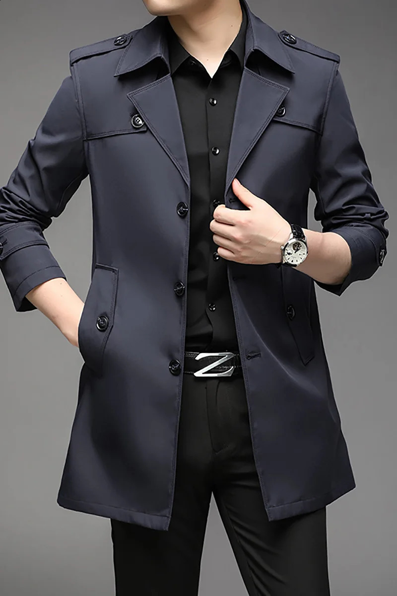 Mens Trench Fashion British Long Coats Casual Jacket Windproof Clothing 240827
