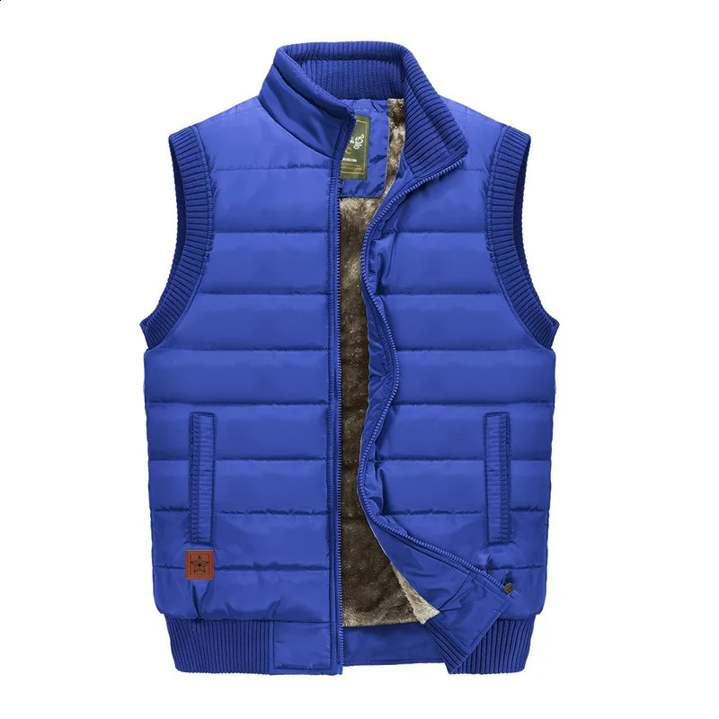 6XL winter mens wool warm vest jacket stand collarless military thick 240827