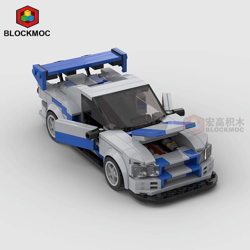 MOC Brick GTR R34 Racing Sports Car Vehicle Speed Racer Building Blocks Technology Cars Garage Toy For Boys Gift
